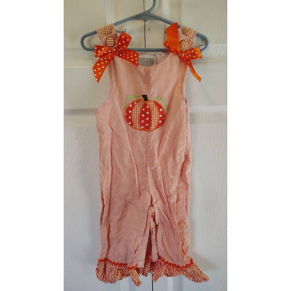 Lil Cactus Orange Pinstripe Pumpkin & Bows Boutique Playsuit 2T